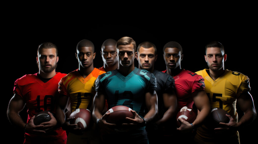 american football players wearing equipment
